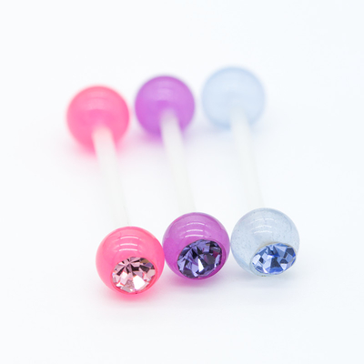 3 stukken van Crystal Gems Plastic Barbell Tongue die Hypoallergenic 14G doordringen
