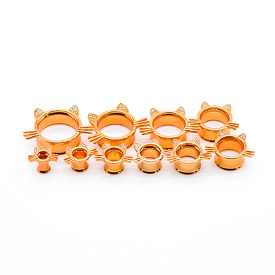 Leuke Cat Style Piercing Tunnel Plug-Oorringen Rose Gold Plated 5mm